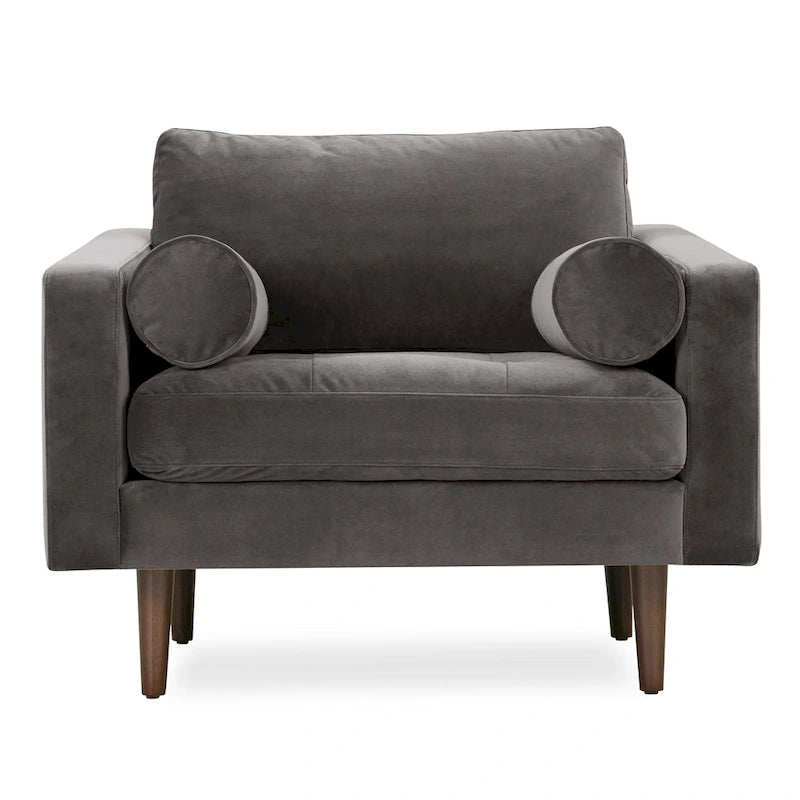 Fabric Lounge Chair with Walnut Wood Legs