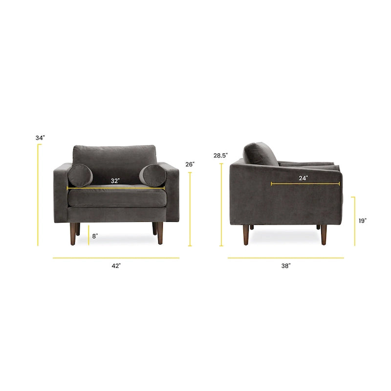 Fabric Lounge Chair with Walnut Wood Legs
