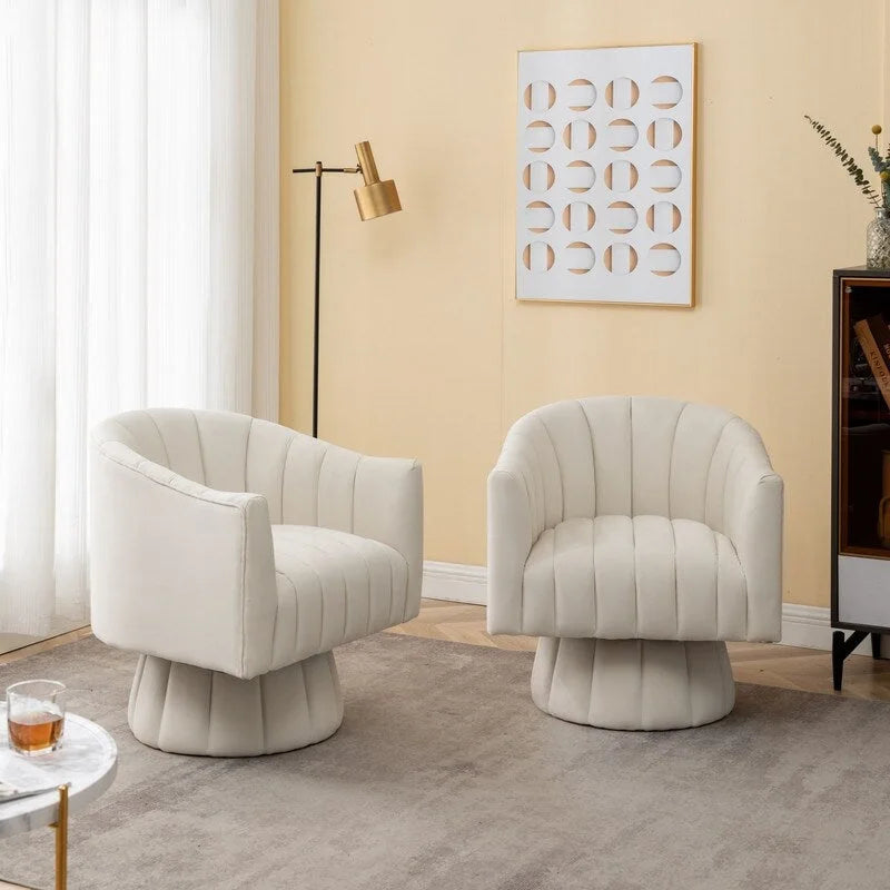 Velvet Upholstered Round 360° Swivel Accent Barrel Chair (Set of 2)
