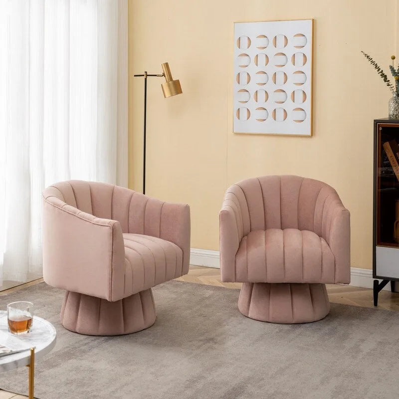 Velvet Upholstered Round 360° Swivel Accent Barrel Chair (Set of 2)
