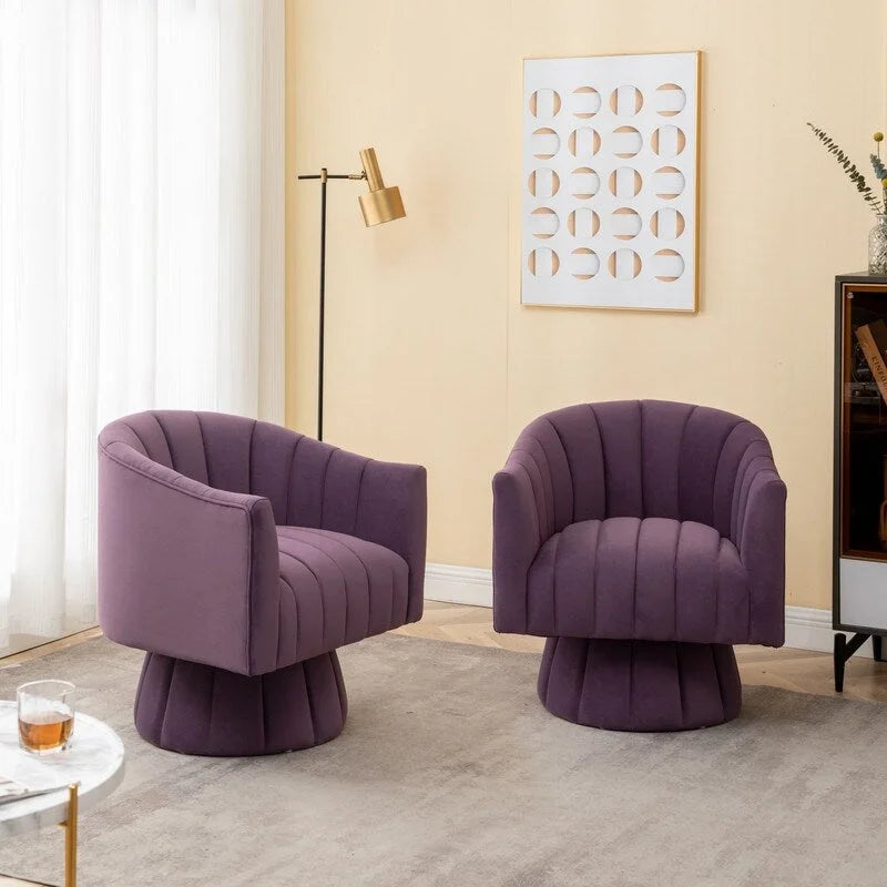 Velvet Upholstered Round 360° Swivel Accent Barrel Chair (Set of 2)