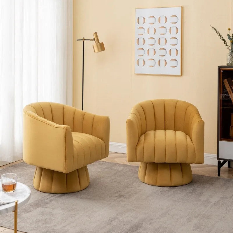 Velvet Upholstered Round 360° Swivel Accent Barrel Chair (Set of 2)