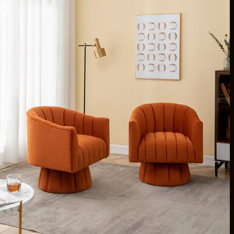 Velvet Upholstered Round 360° Swivel Accent Barrel Chair (Set of 2)