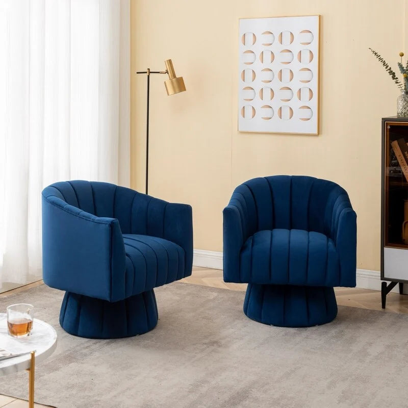 Velvet Upholstered Round 360° Swivel Accent Barrel Chair (Set of 2)