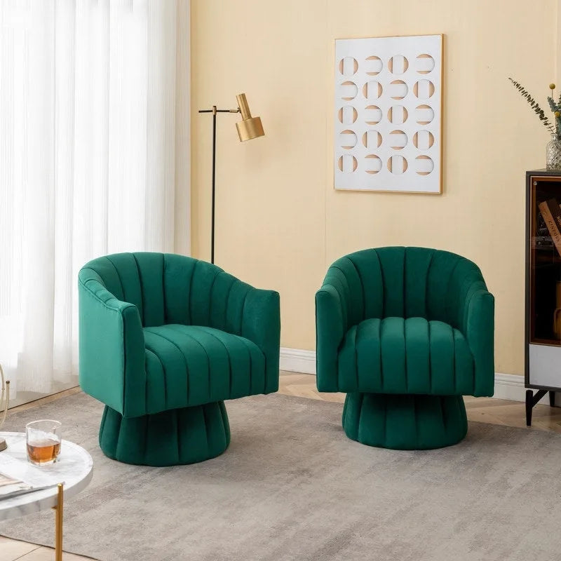 Velvet Upholstered Round 360° Swivel Accent Barrel Chair (Set of 2)