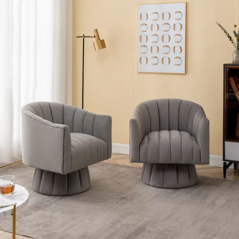 Velvet Upholstered Round 360° Swivel Accent Barrel Chair (Set of 2)