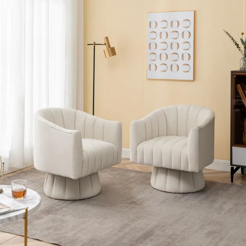 Velvet Upholstered Round 360° Swivel Accent Barrel Chair (Set of 2)
