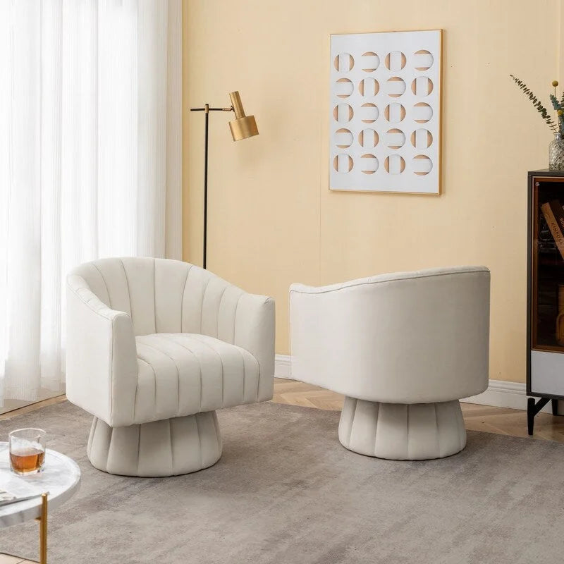 Velvet Upholstered Round 360° Swivel Accent Barrel Chair (Set of 2)