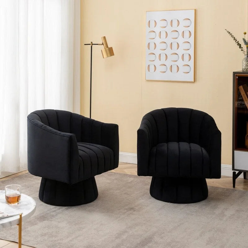Velvet Upholstered Round 360° Swivel Accent Barrel Chair (Set of 2)