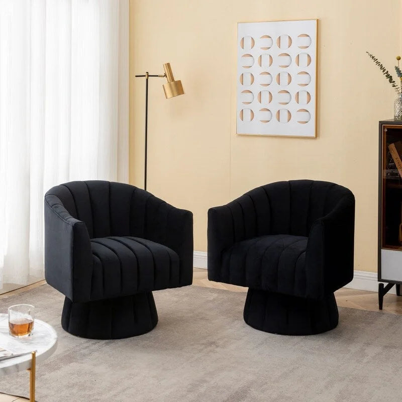 Velvet Upholstered Round 360° Swivel Accent Barrel Chair (Set of 2)