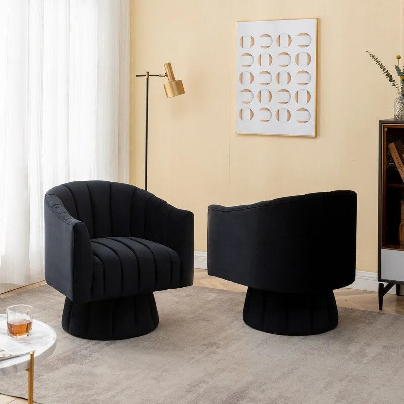 Velvet Upholstered Round 360° Swivel Accent Barrel Chair (Set of 2)