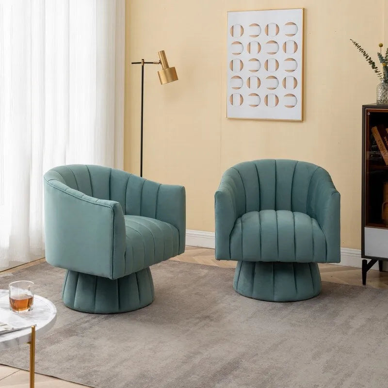 Velvet Upholstered Round 360° Swivel Accent Barrel Chair (Set of 2)