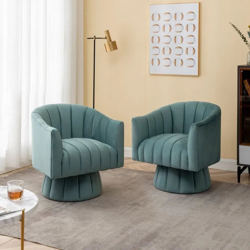 Velvet Upholstered Round 360° Swivel Accent Barrel Chair (Set of 2)
