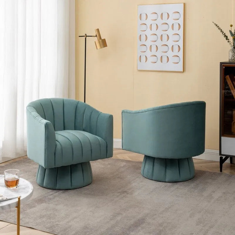 Velvet Upholstered Round 360° Swivel Accent Barrel Chair (Set of 2)