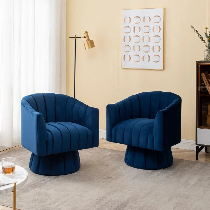 Velvet Upholstered Round 360° Swivel Accent Barrel Chair (Set of 2)