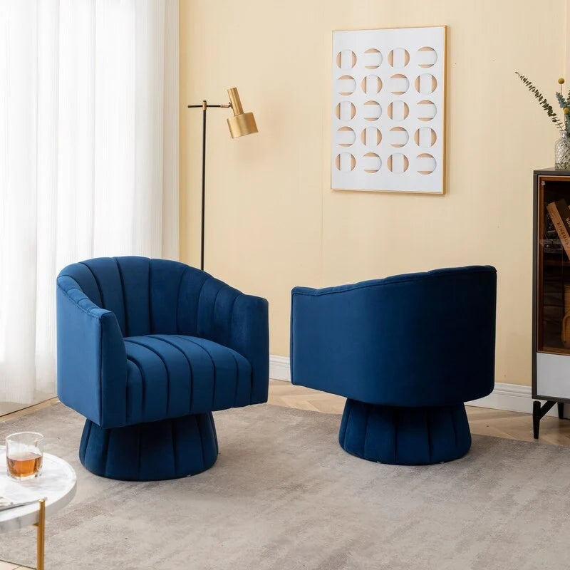 Velvet Upholstered Round 360° Swivel Accent Barrel Chair (Set of 2)