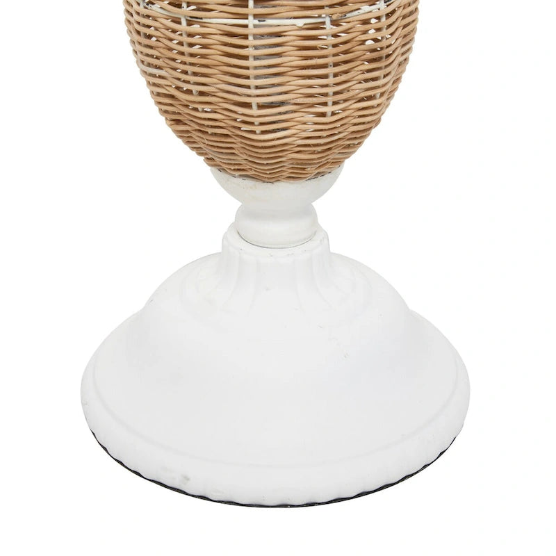 Round Wood Accent Table with Rattan and Black Metal Base