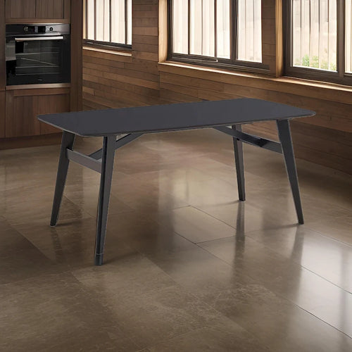 Iora 71 Inch Dining Table, Industrial Style, Rounded Corners, Black Wood
