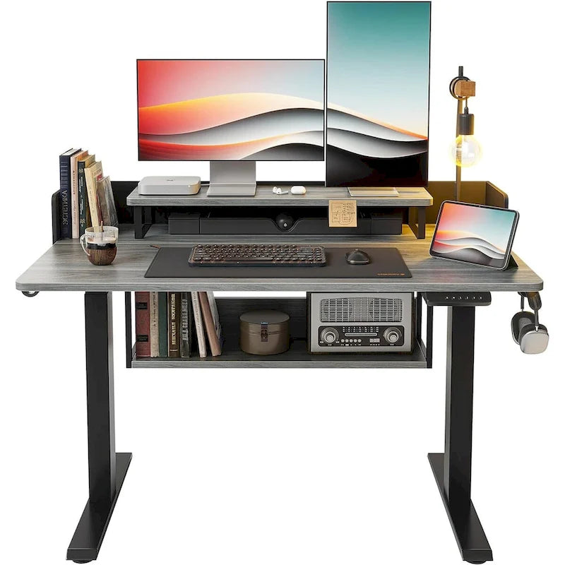 Electric Standing Desk with Shelves and Monitor Stand