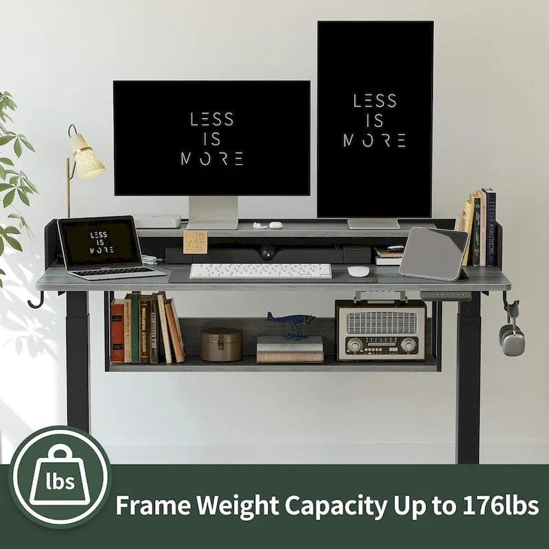 Electric Standing Desk with Shelves and Monitor Stand