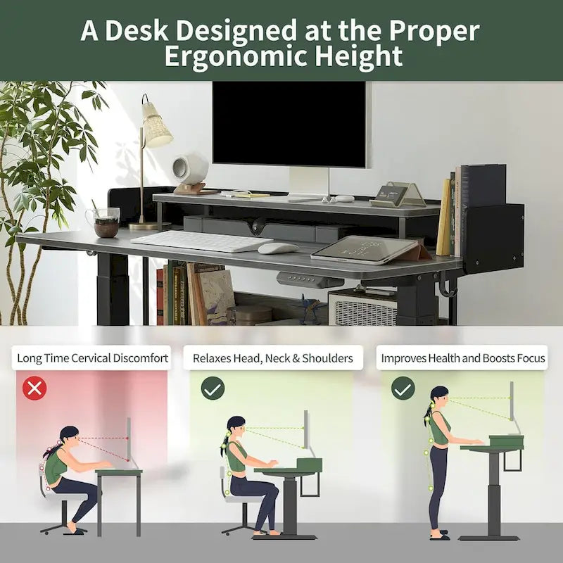 Electric Standing Desk with Shelves and Monitor Stand