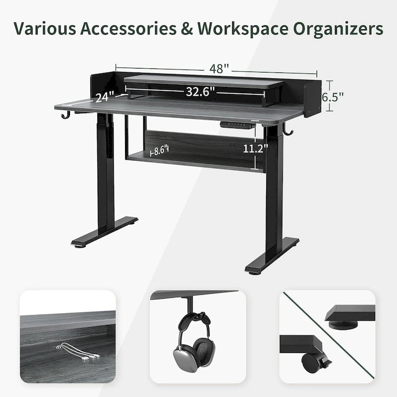 Electric Standing Desk with Shelves and Monitor Stand