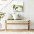 Boho Solid Wood Bench with Woven Rope Seat and Rubber Wood Legs