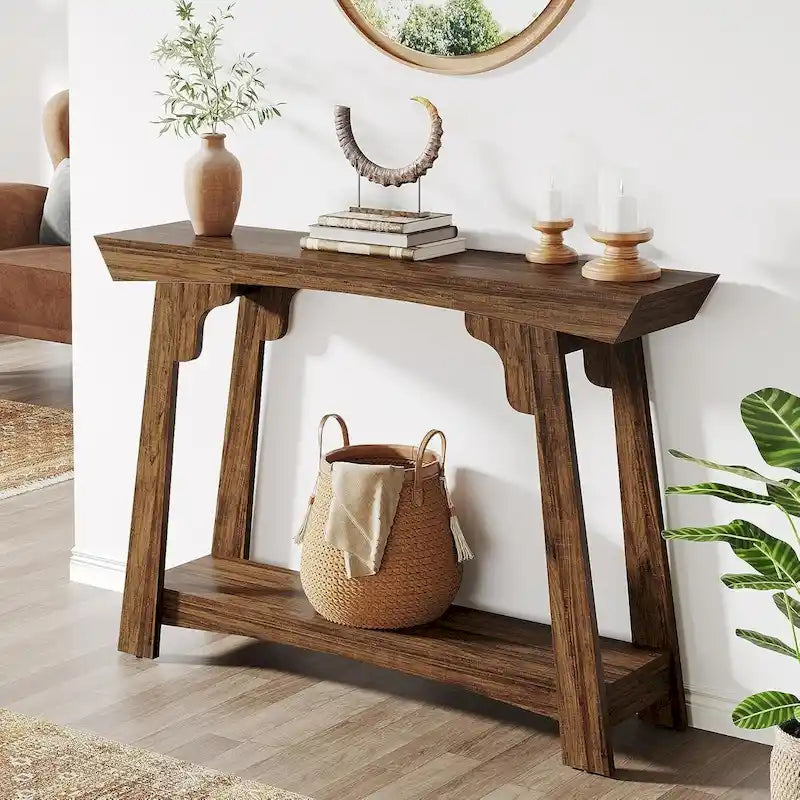 2-Tier Narrow Entryway Console Table with Storage Shelf
