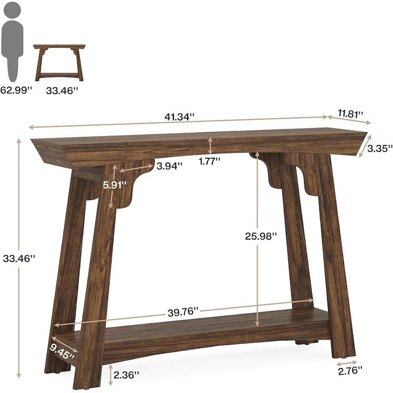 2-Tier Narrow Entryway Console Table with Storage Shelf