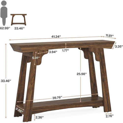 2-Tier Narrow Entryway Console Table with Storage Shelf