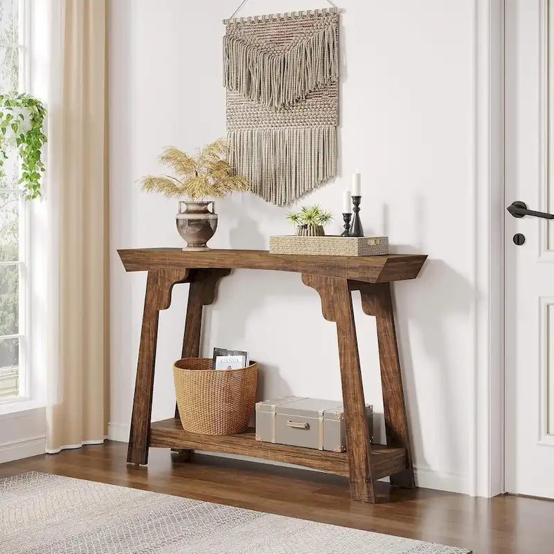 2-Tier Narrow Entryway Console Table with Storage Shelf