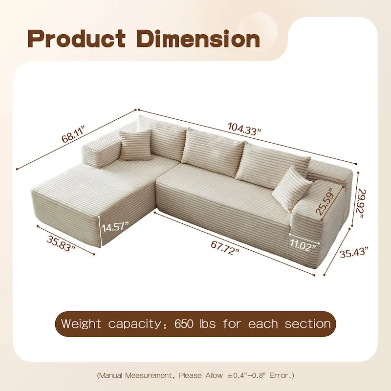 Long Plush No-Assembly Required Chaise Lounge Sofa